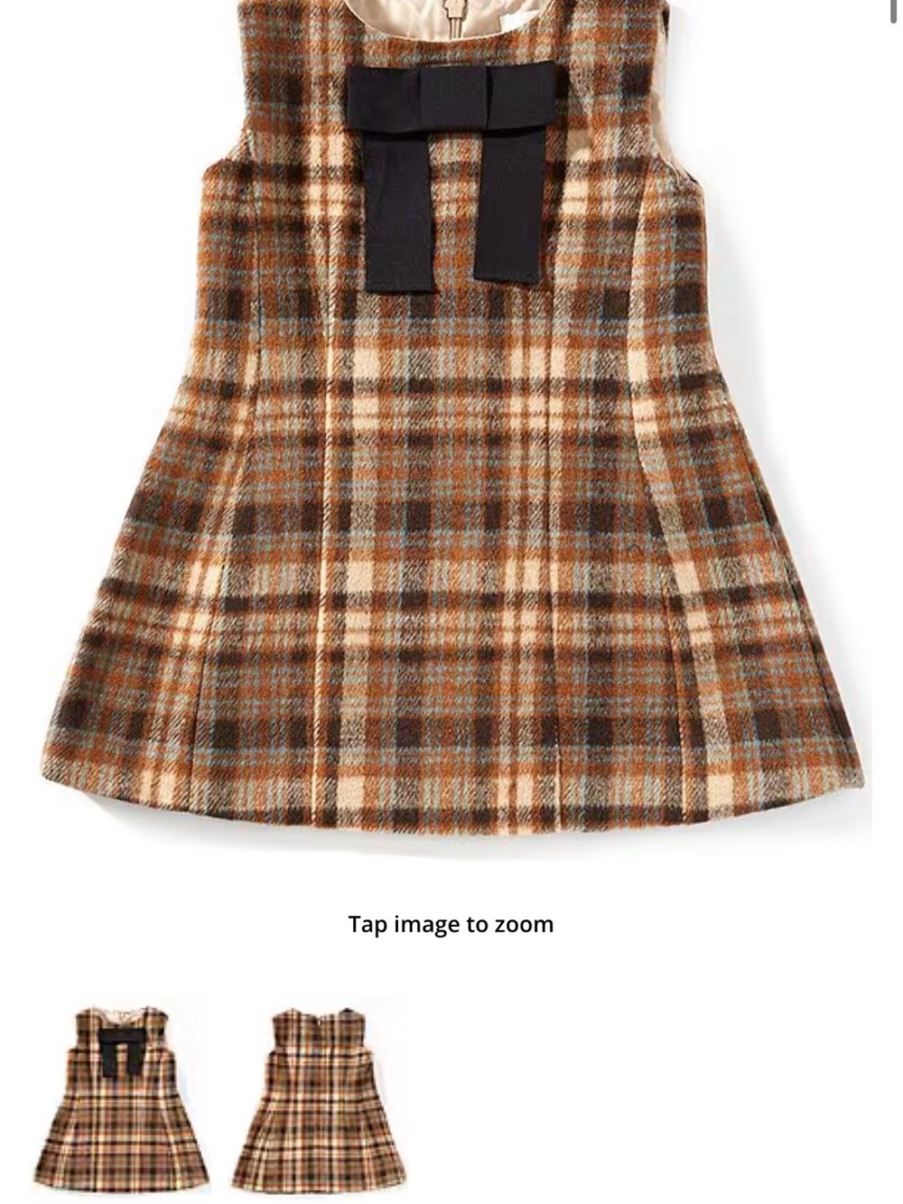 A Loves A Girls Plaid Bow-Front Shift Dress - Brown & Blue Plaid